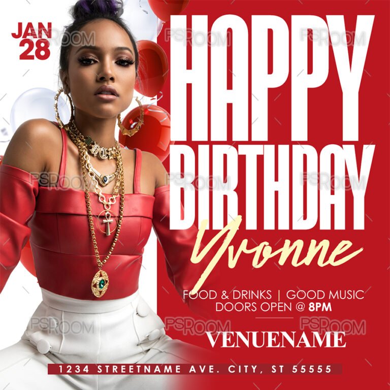 Red/White Birthday Invitation Flyer Template