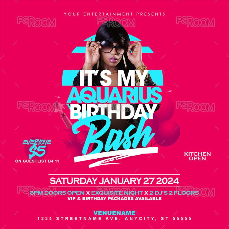 It's My Aquarius Birthday Bash Flyer Template