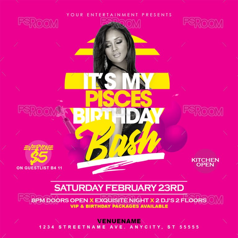 It's My Pisces Birthday Bash Flyer Template