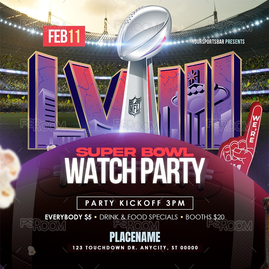 Super Bowl Watch Party Flyer - PSDRoom.com