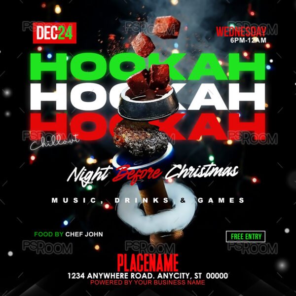 Hookah Christmas Party Flyer Template