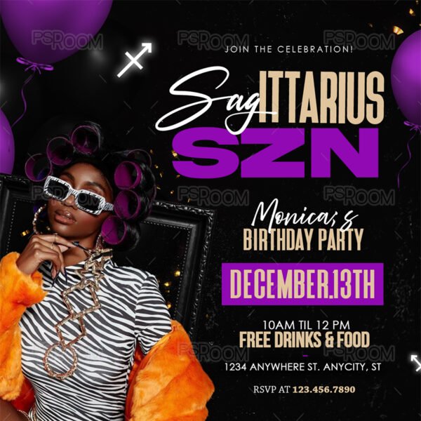 Sagittarius SZN Birthday Flyer Template